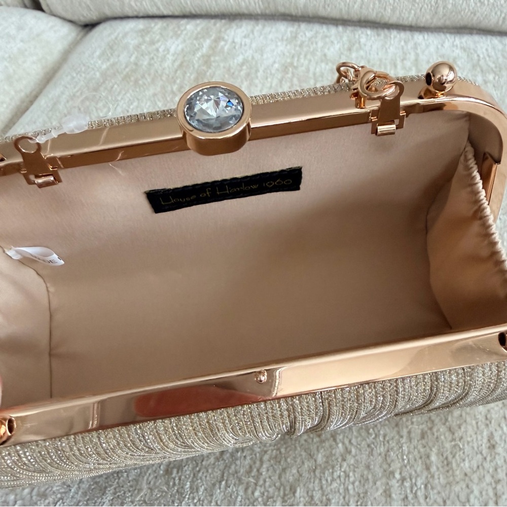 House of Harlow 1960 Shimmering Gold Pleated Textured Clutch Bag - Picture 6 of 9
